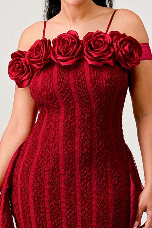 Enchanting Rose Off-Shoulder Bodycon Dress