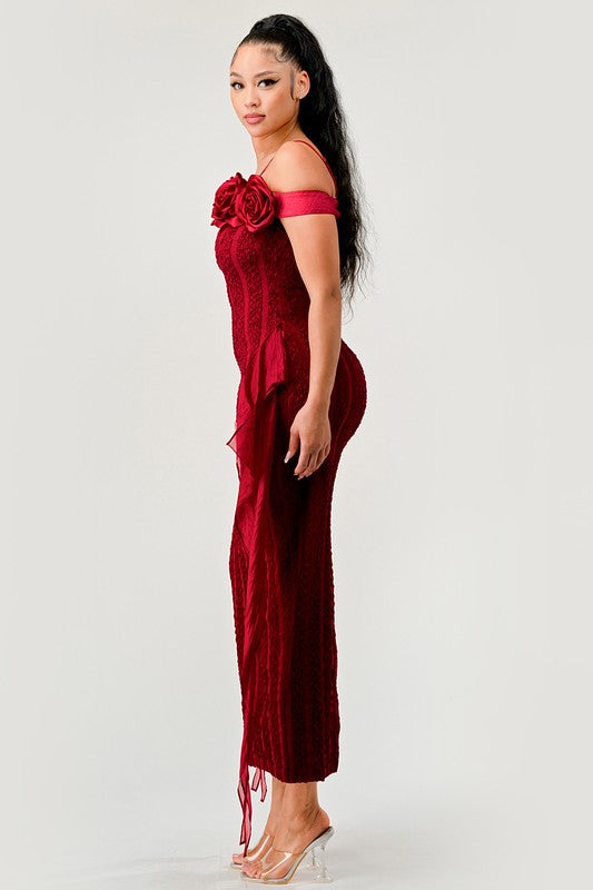 Enchanting Rose Off-Shoulder Bodycon Dress