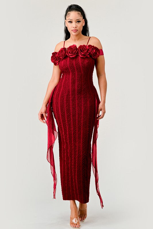 Enchanting Rose Off-Shoulder Bodycon Dress