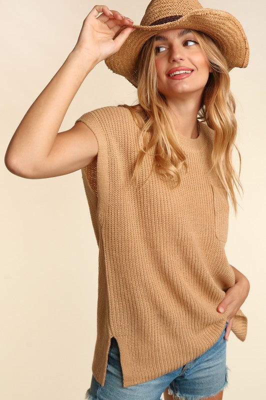 PLUS DOLMAN OVERSIZED SWEATER KNIT TOP WITH POCKET