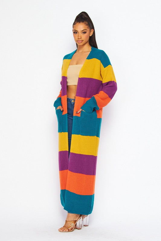 Women's One Size Stripe Maxi Cardigan