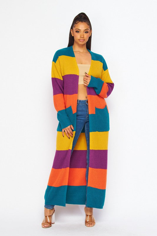 Women's One Size Stripe Maxi Cardigan