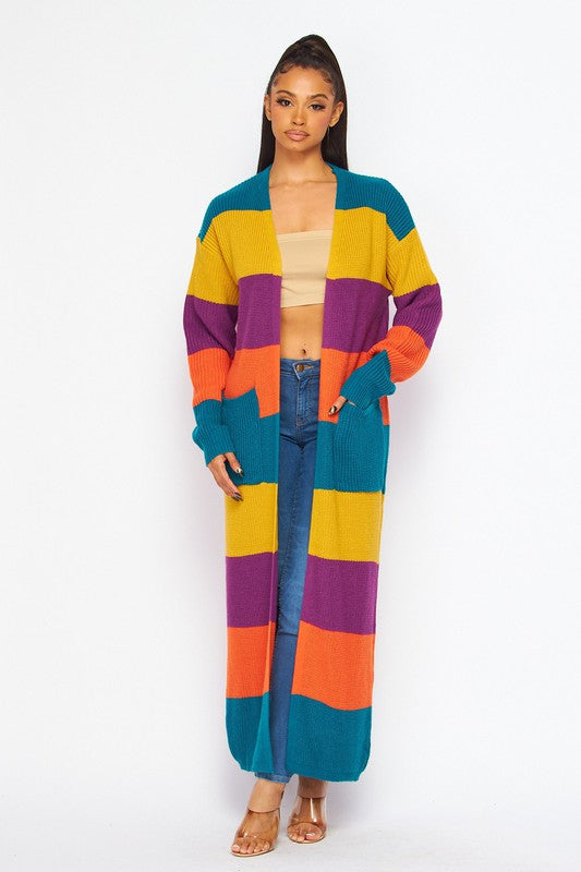 Women's One Size Stripe Maxi Cardigan