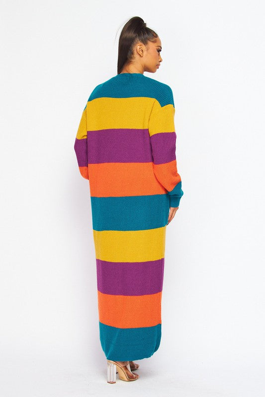 Women's One Size Stripe Maxi Cardigan