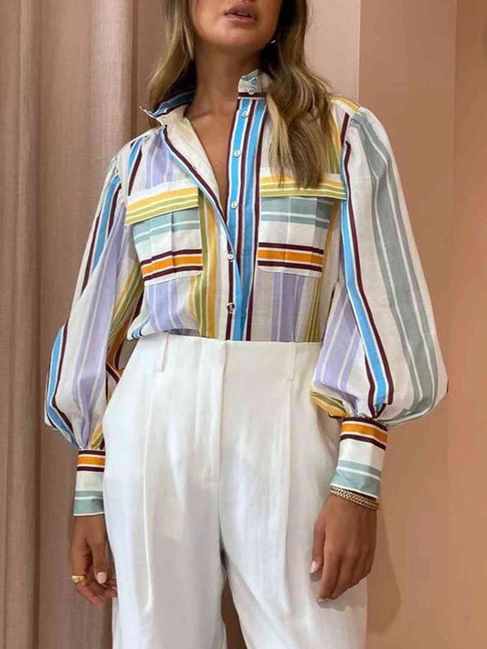 Women's Striped Lantern Sleeve Oversized Shirt