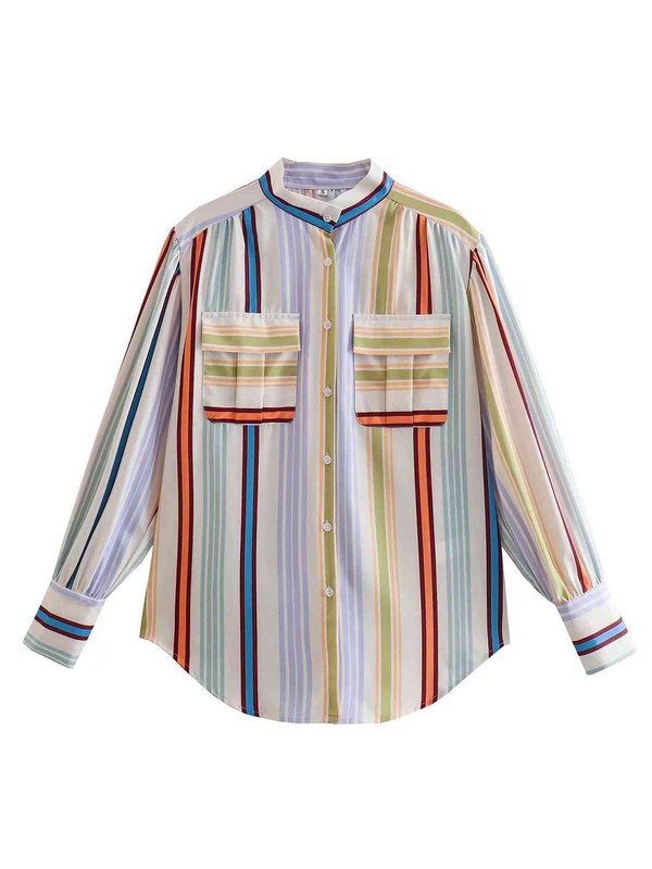 Women's Striped Lantern Sleeve Oversized Shirt