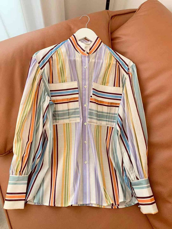 Women's Striped Lantern Sleeve Oversized Shirt