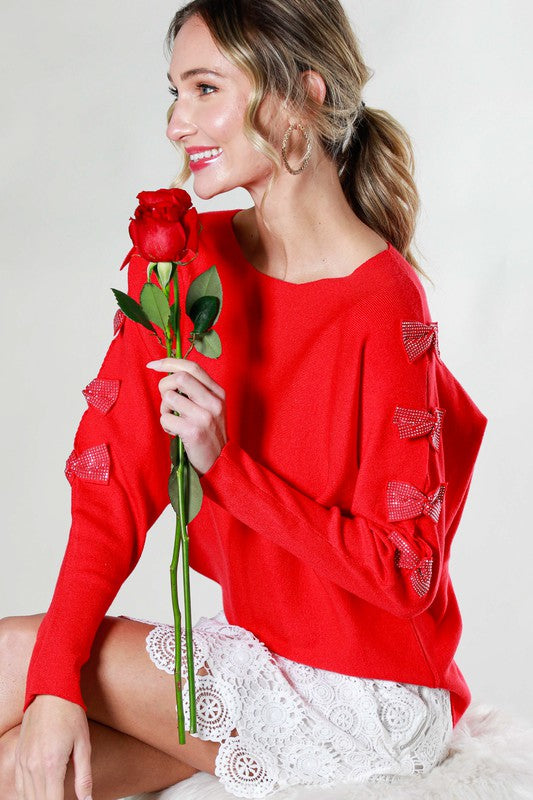 Valentine's Day Sequin Bow Detail Sweater Top