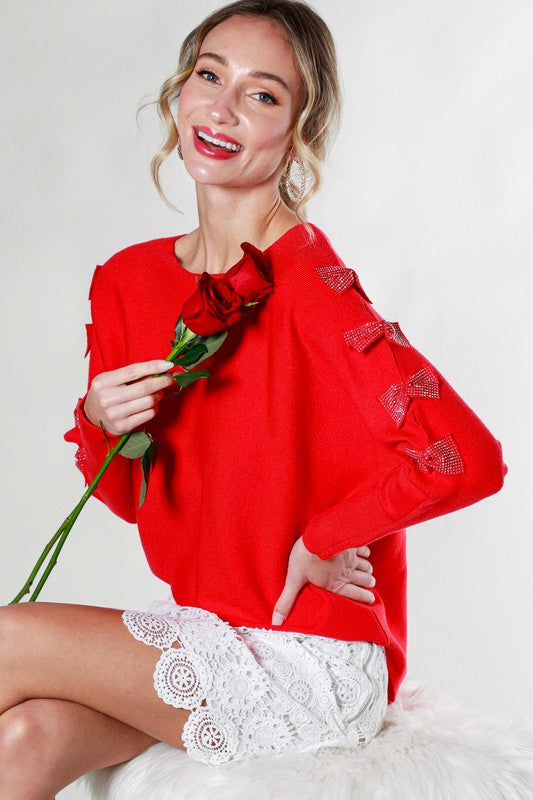 Valentine's Day Sequin Bow Detail Sweater Top