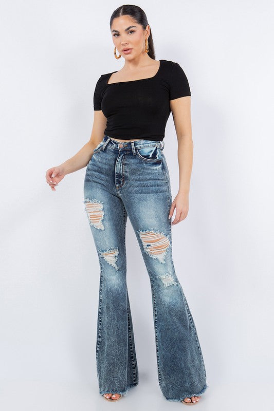 Storm Bell Bottom Stone Wash Flare Jeans