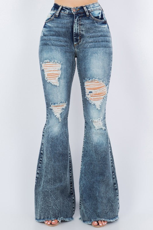Storm Bell Bottom Stone Wash Flare Jeans