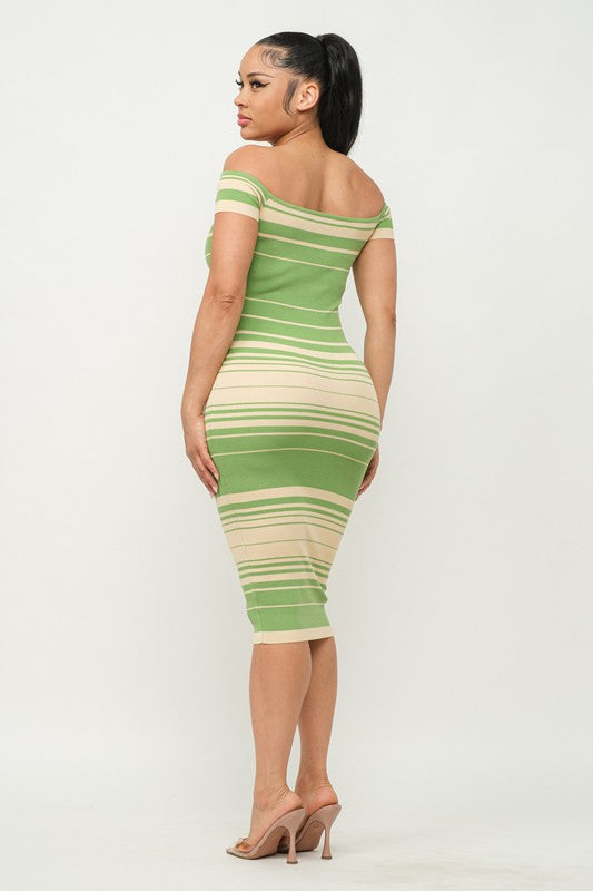 Women's Stripe Off the Shoulder Midi Dress