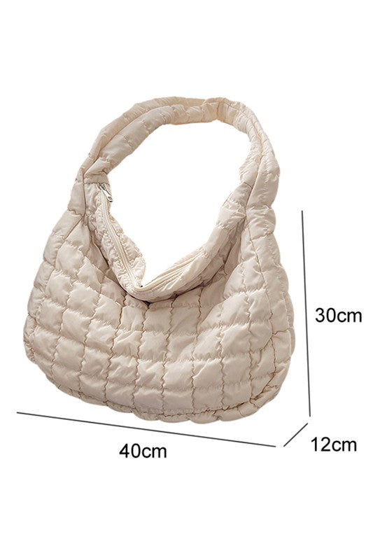 Beige Quilted Zipper Large Jennie  Shoulder Bag