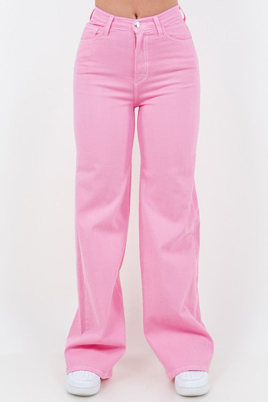 Wide Leg Jean in Bubble Gum Pink