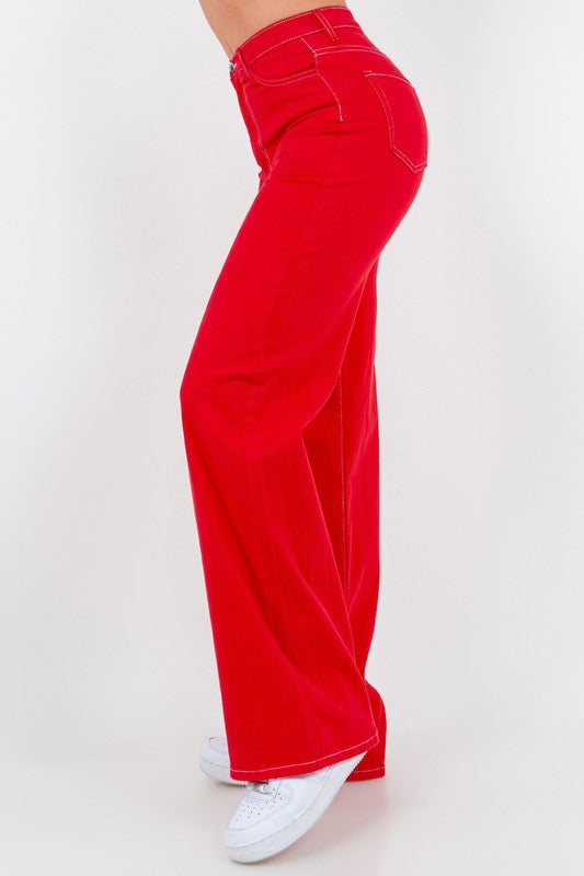 Women's Wide Leg Jean in Cherry Red