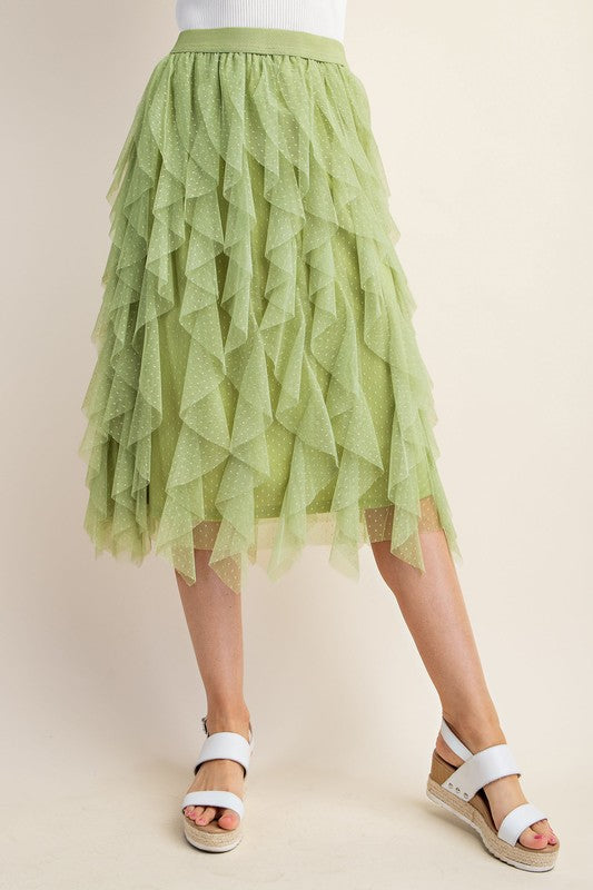 Solid Color Embellished Tulle Layer Midi Skirts