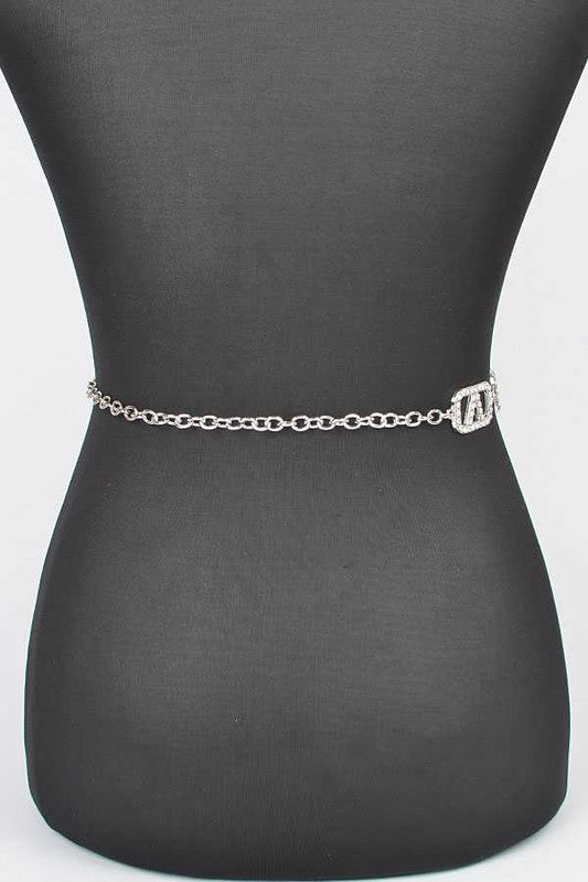 Rhinestone Logo Chain Belt