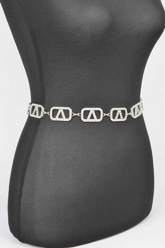 Rhinestone Logo Chain Belt