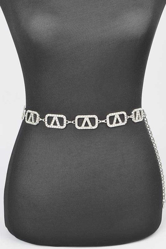 Rhinestone Logo Chain Belt