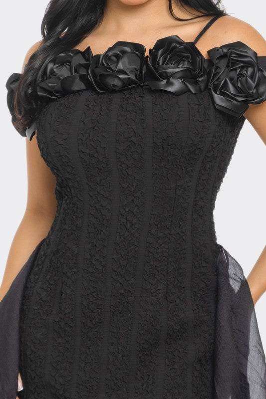 Enchanting Rose Off-Shoulder Bodycon Dress