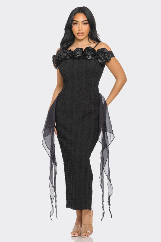 Enchanting Rose Off-Shoulder Bodycon Dress