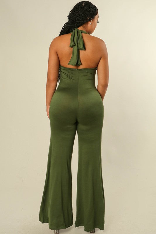 Women's Solid Color Halter Neck Wide Leg Jumpsuit