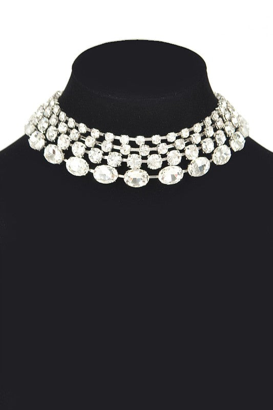 Crystal Layered Statement Layered Choker Necklace