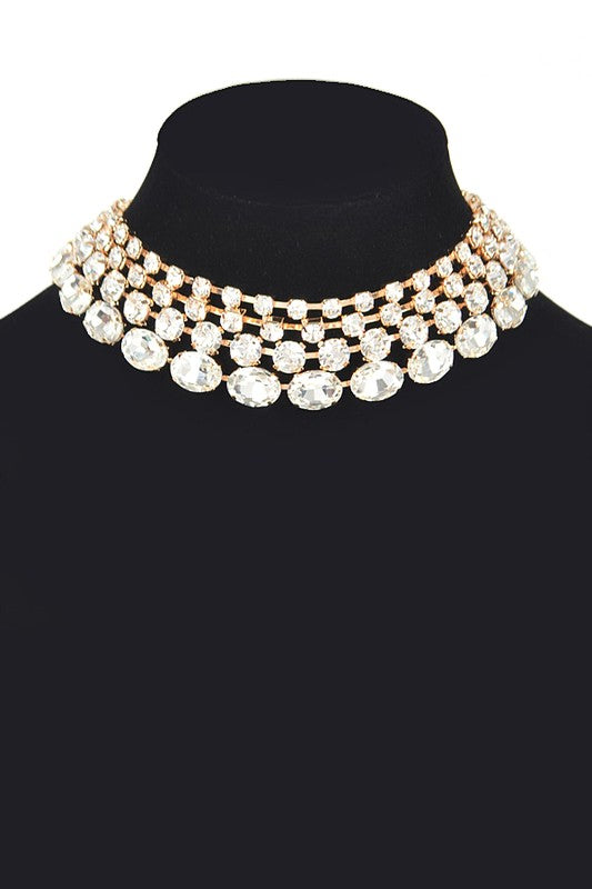 Crystal Layered Statement Layered Choker Necklace