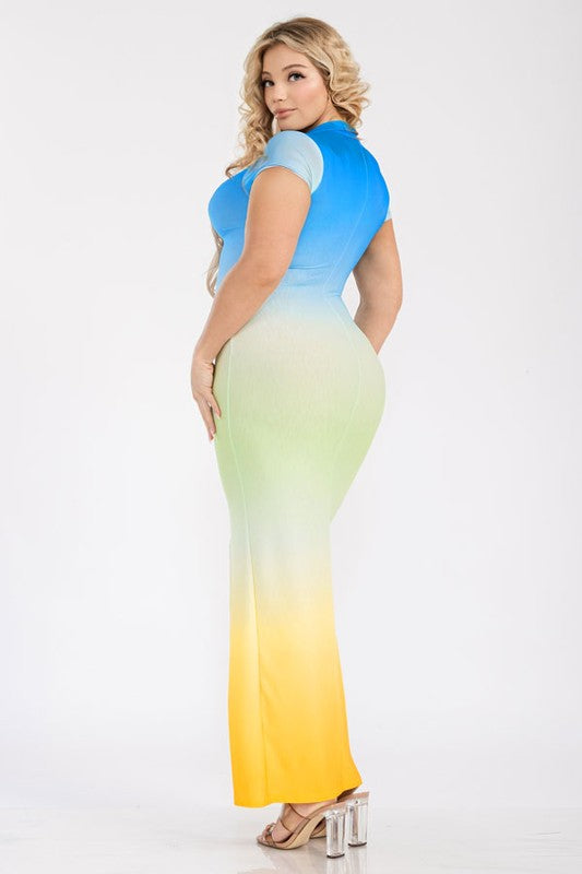 Plus Size Hot Summer Gradient Bodycon Maxi Dress