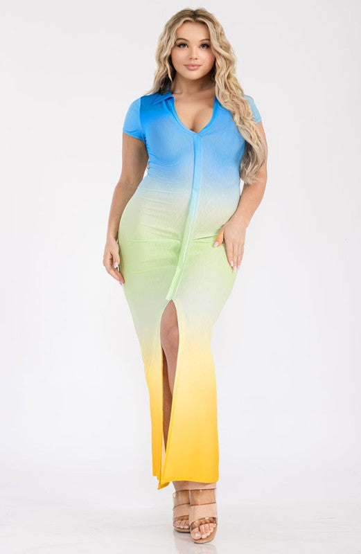 Plus Size Hot Summer Gradient Bodycon Maxi Dress