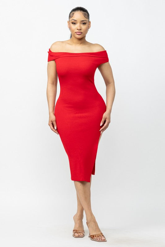 Off the Shoulder Bodycon Midi Dress