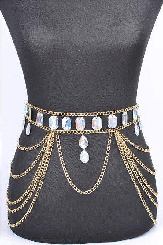 Oversize Acrylic Stone Layered Chain Belt