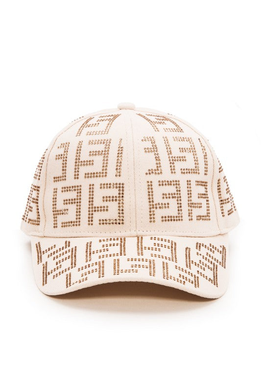 Greek Key Studded Logo Baseball Cap