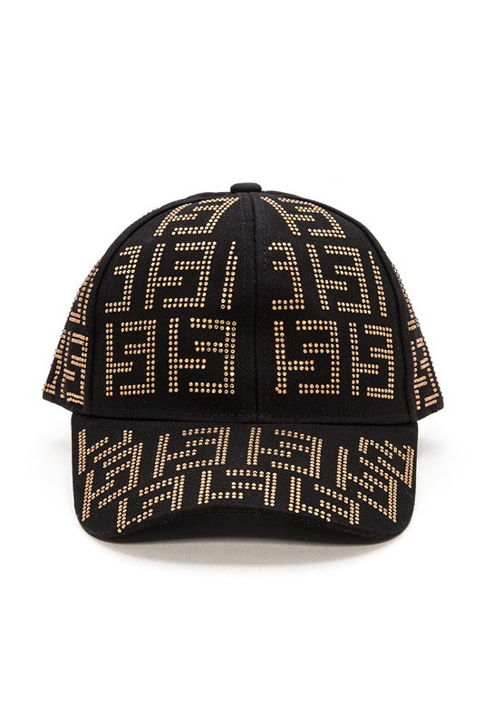 Greek Key Studded Logo Baseball Cap