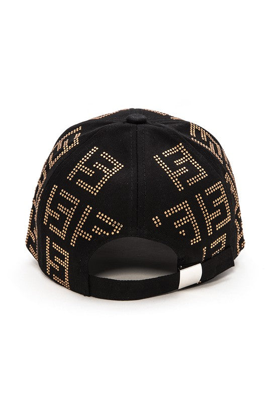 Greek Key Studded Logo Baseball Cap