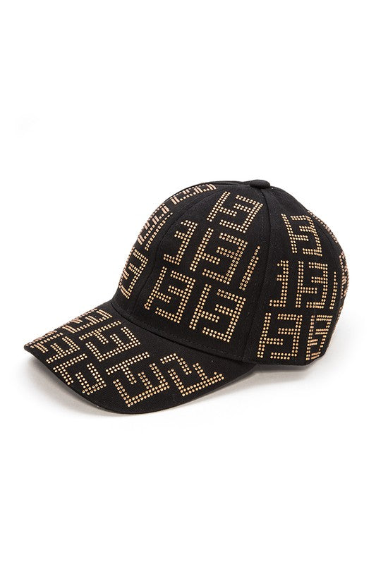 Greek Key Studded Logo Baseball Cap