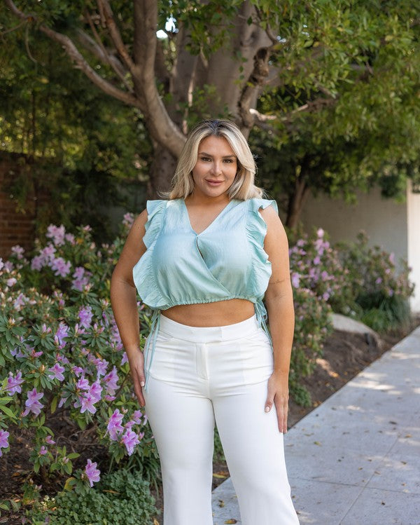 Plus Size Solid Rayon Ruffle Crop Top