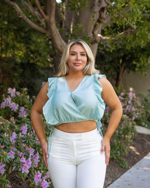 Plus Size Solid Rayon Ruffle Crop Top