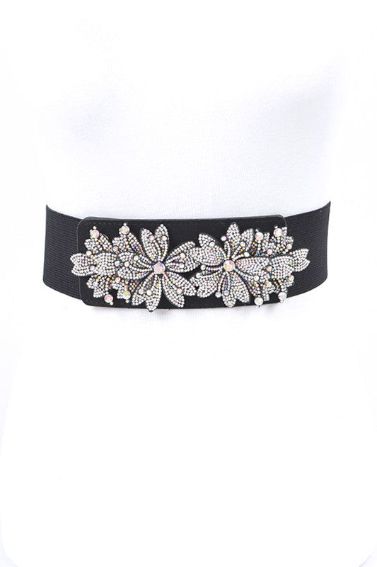 AB Rhinestone Flower Iconic Stretch Belt