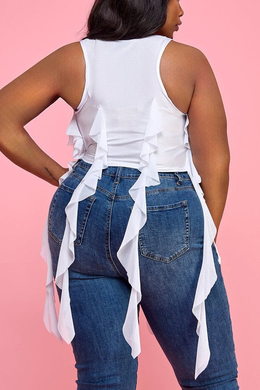 Plus Size Lace-Up Fringe Crop Top