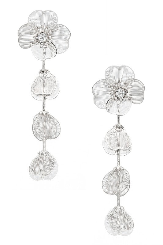 Filigree Flower Long Drop Earrings