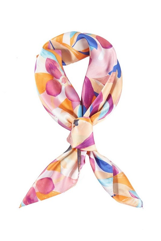 Painting Flower Printed Silky Square Scarf