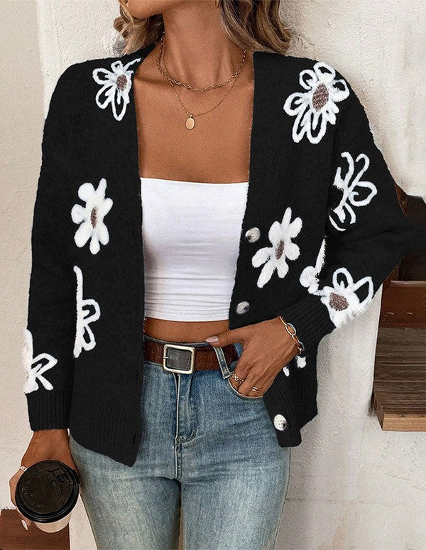 Women's Floral Button Front Cardigan