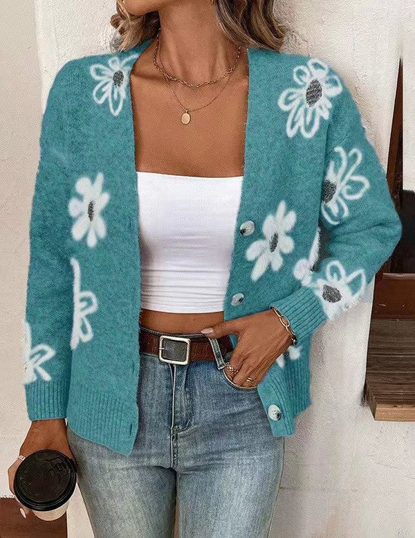 Women's Floral Button Front Cardigan