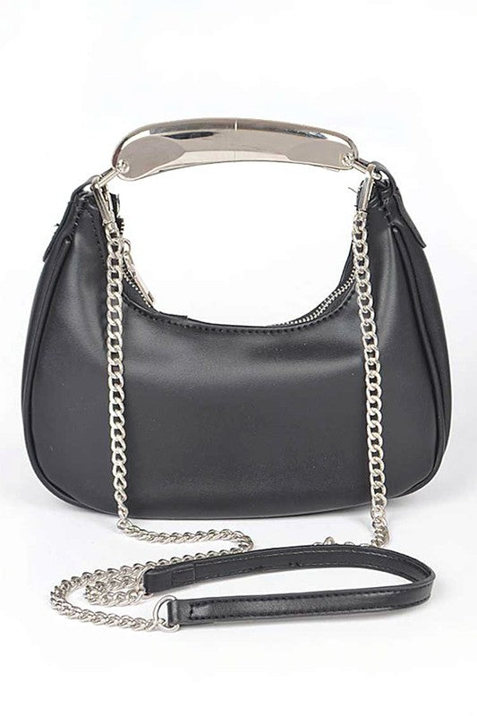 Metal Bar Handle Convertible Clutch Bag