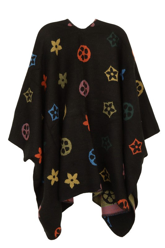 Multi Color and Geometric Pattern Poncho