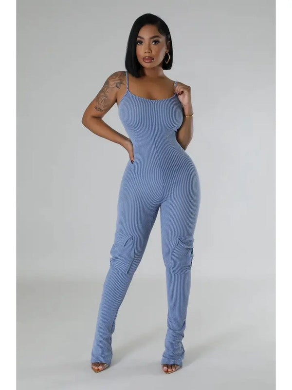 Textured Rib Hoodie Crop Top and Jumpsuit Set