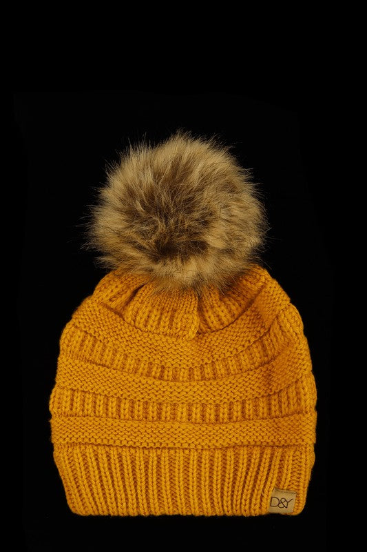 Halo Ripped Beanie with Super Faux Fur Pom