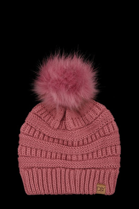 Halo Ripped Beanie with Super Faux Fur Pom