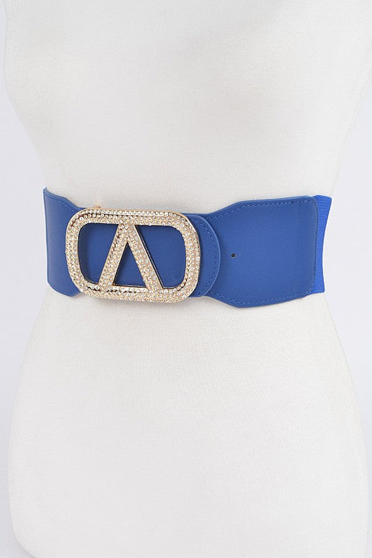 Crystal Logo Buckle Elastic Belt